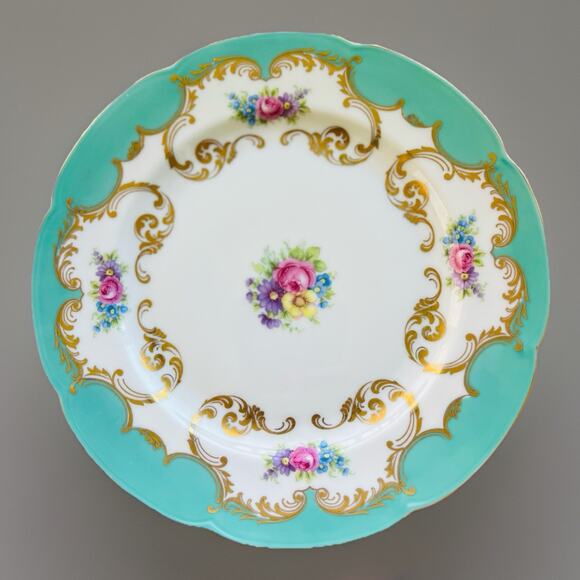 Royal Bayreuth Rosalind Aqua - Gilt Scrolls, Floral (c.1946–1949) Salad Plate 8” - Picture 1 of 11